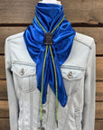35X35" Solid Electric Blue Wild Rag / Scarf - Leather Slide and Bolo Tie