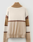Colorblock Stripe Quarter Zip Collared Sweater