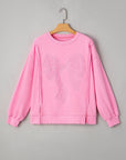 Brianna Lace Bow Embroidered Exposed Seam Sweatshirt