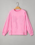Bow Tie Lace Embroidered Reverse Seam Sweatshirt