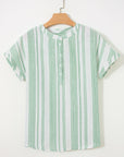 Stripe Half Buttoned Short Sleeve Blouse