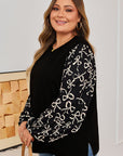 Plus Size Bow Tie Patchwork Long Sleeve Blouse