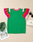 Lucky Stripe Flutter Sleeve Round Neck Sweater