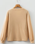 Solid V-Neck Button Long Sleeve Top
