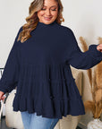 Plus Size Solid Ruffle Tiered Ribbed Crewneck Top