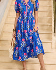 Floral Ruffle Hem Pop of Color Neckline Dress