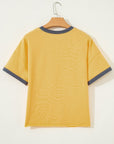 Contrast Trim Raw Hem Short Sleeve Top
