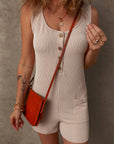 Corded Knit Side Pockets Buttoned Sleeveless Romper