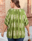 Plus Size Boho Floral Boho Notch V-Neck Top