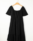 Plus Size Ruched Lace-Up Short Sleeve Midi Dress