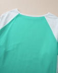 Aruba Blue Colorblock Patchwork Cross Seam Plus Sweatshirt