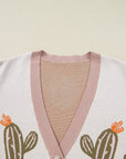 Plus Size Western Cactus Button-front Cardigan Sweater