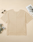 Plus Size Rhombus Pointelle Knit V-Neck Top