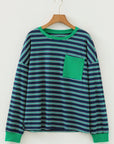 Stripe Colorblock Chest Pocket Long Sleeve Top