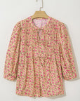 Sadie Floral Bow Pin-tuck Bust Half Puff Sleeve Blouse