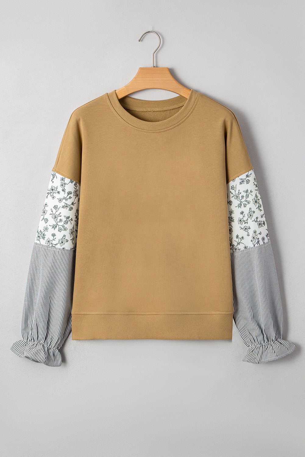 Beazita Patchwork Ruffled Sleeve Sweatshirt