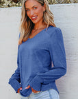 Andrea Shirred Shoulder Frilled Cuffs Long Sleeve Top