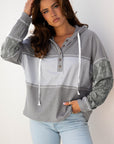 Taytum Patchwork Drawstring Hooded Long Sleeve Top