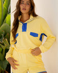 Shelby Patchwork Half Button Pullover and Shorts Outfit