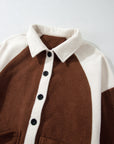 Colorblock Fleece Patchwork Button Down Shacket