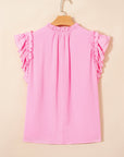 Plus Size Solid Ruffle Tassel Tie V-Neck Blouse