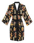 Baha Ranch Vintage Cowgirl Collage Satin Kimono Sleeve Robe