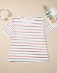 Plus Size Stripe V-Neck Short Sleeve Tee