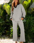 Stripe Collared Top and Drawstring Pants Set
