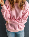 Solid Drop Shoulder Crewneck Pullover Sweatshirt