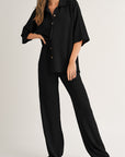Solid Textured Buttoned Shirt and Pants Set