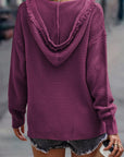 Collins V Neck Ribbed Drop Shoulder Hooded Sweater