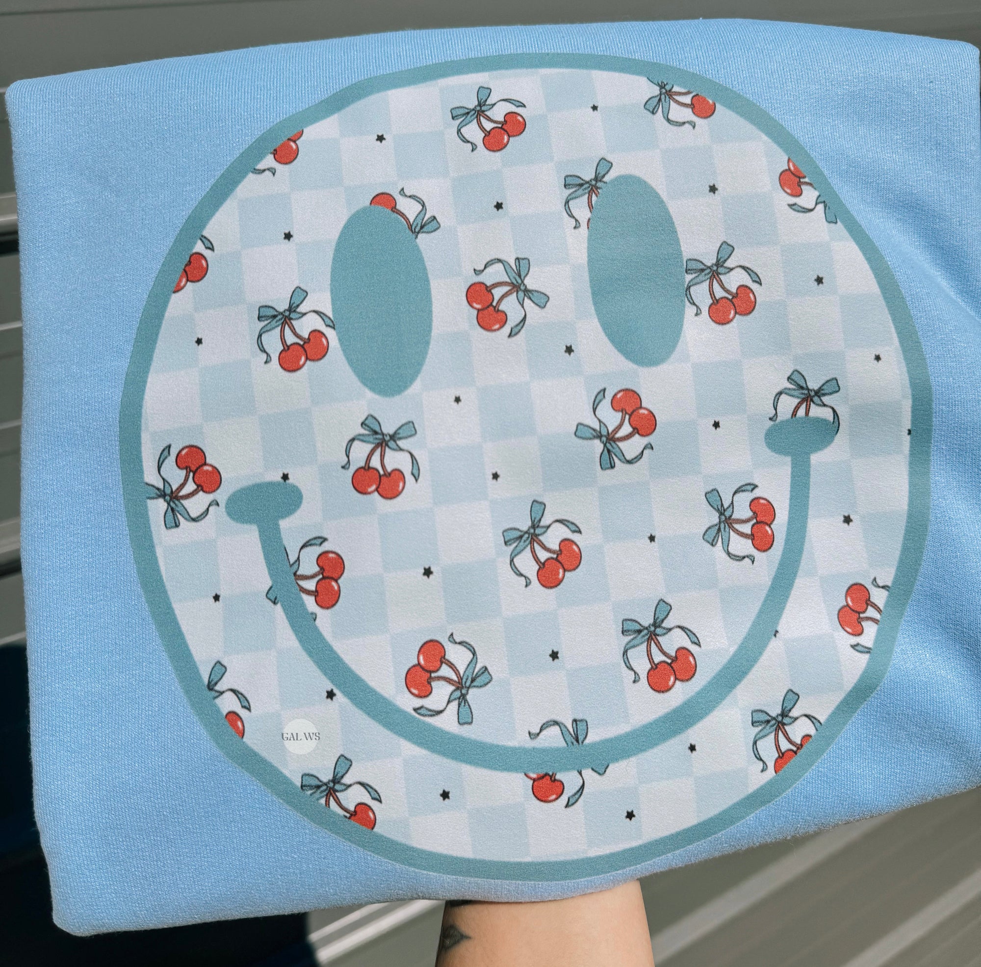 Checker &amp; cherry face tee or sweatshirt