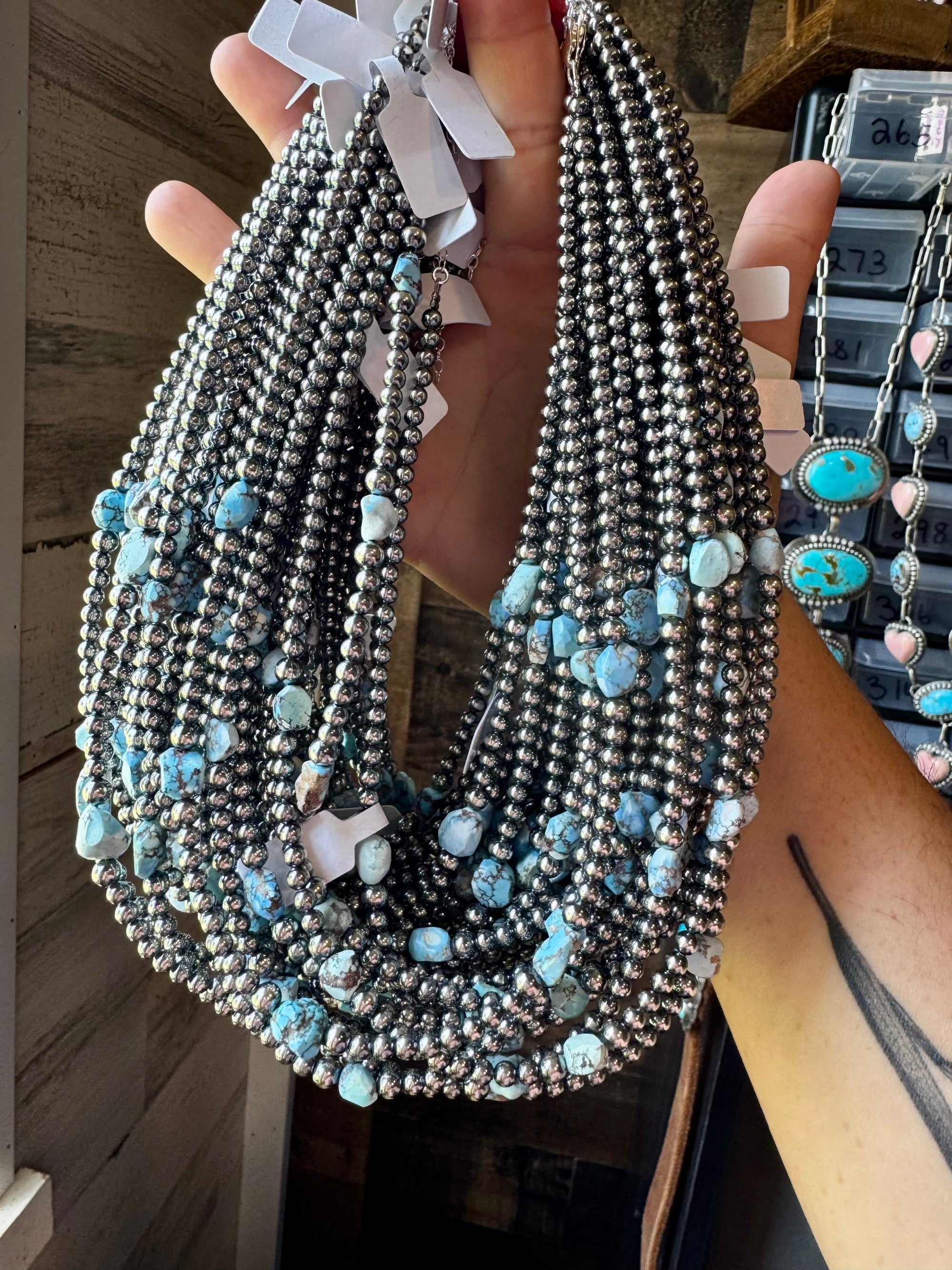 Golden Hill Turquoise &amp; Sterling Silver Pearl Necklace – 16" + Extender