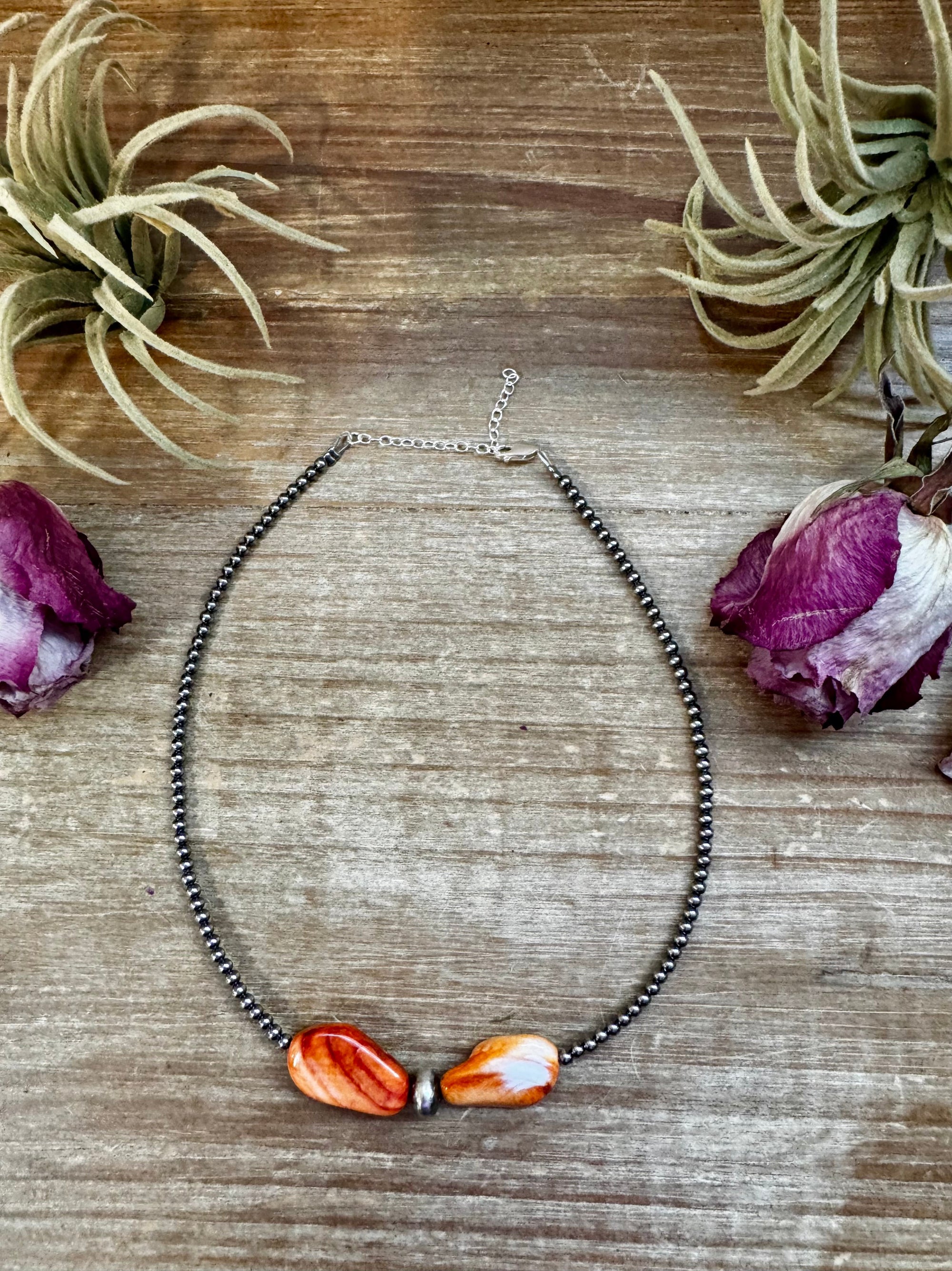 14" Spiny Oyster &amp; Sterling Silver Pearl Choker – 3mm &amp; 10mm