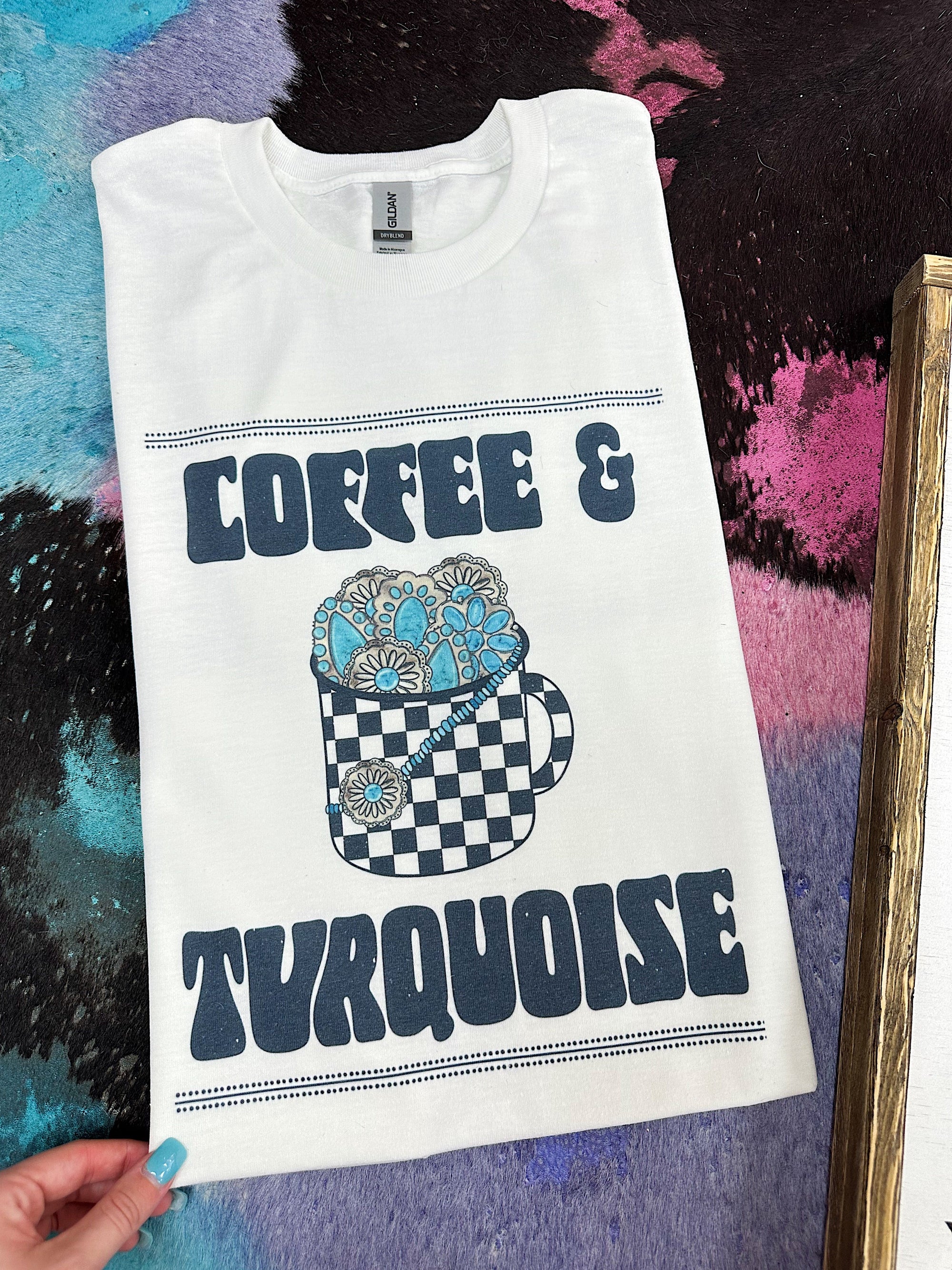 Coffee &amp; Turquoise TEE or CREWNECK
