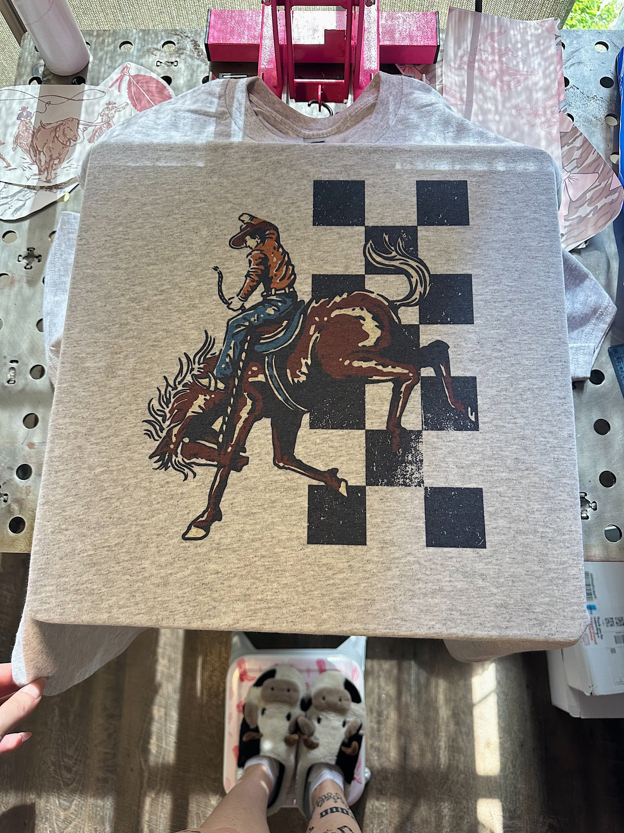 Checkered Cowboy TEE or CREWNECK