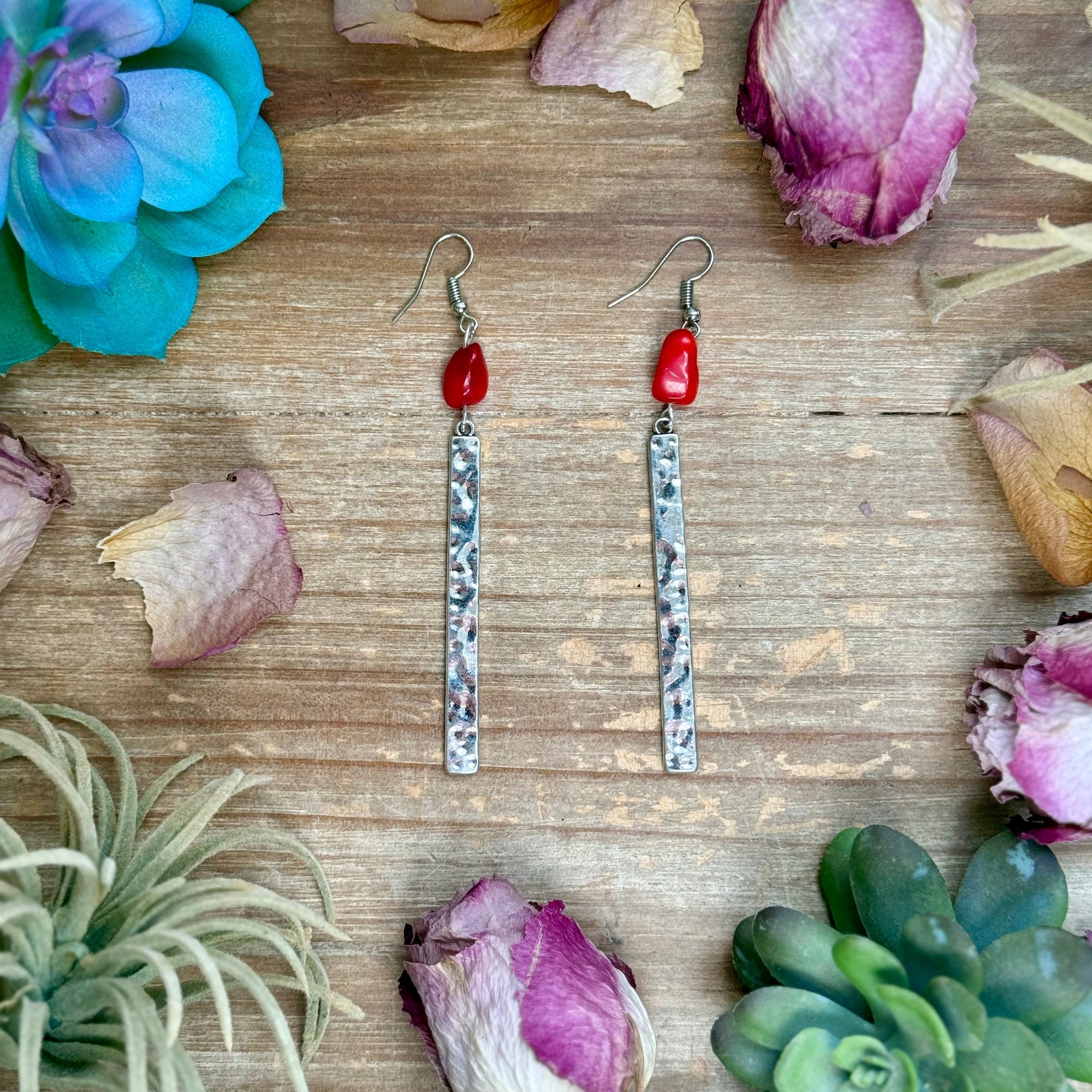 Dyed Coral Earrings – Silver Plated Hook &amp; Dangle