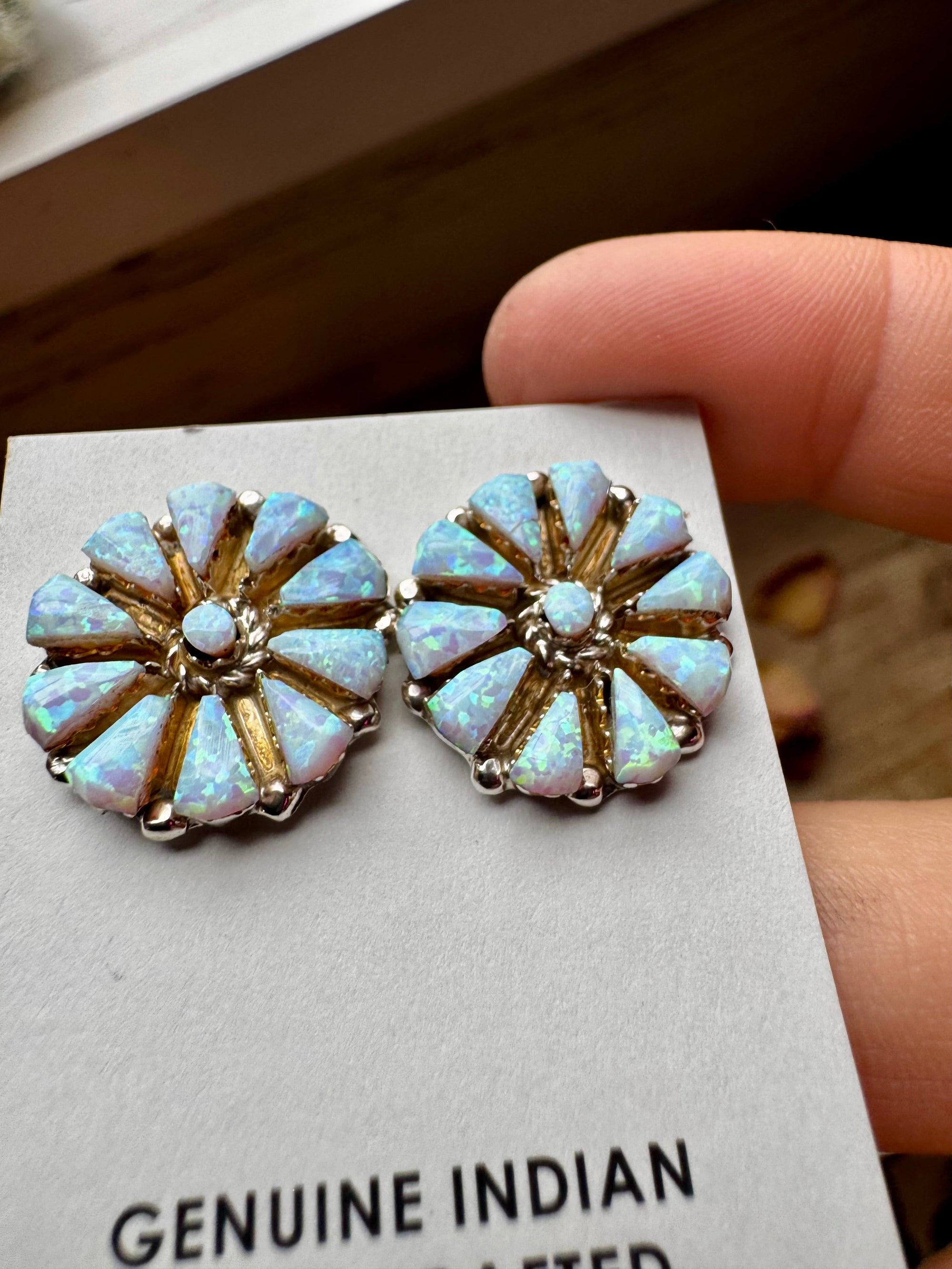 Cluster Earrings – White Opal &amp; Sterling Silver