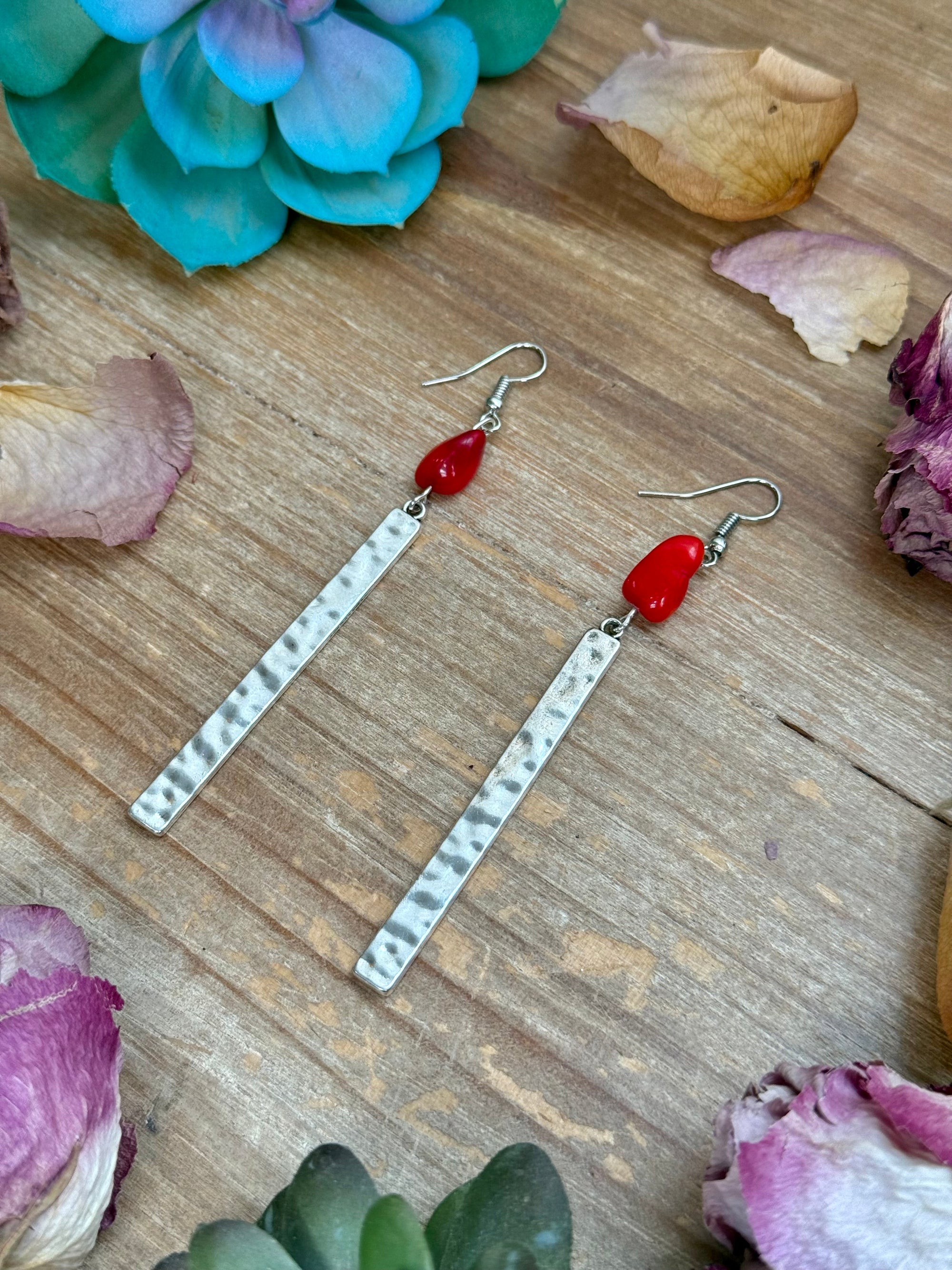 Dyed Coral Earrings – Silver Plated Hook &amp; Dangle