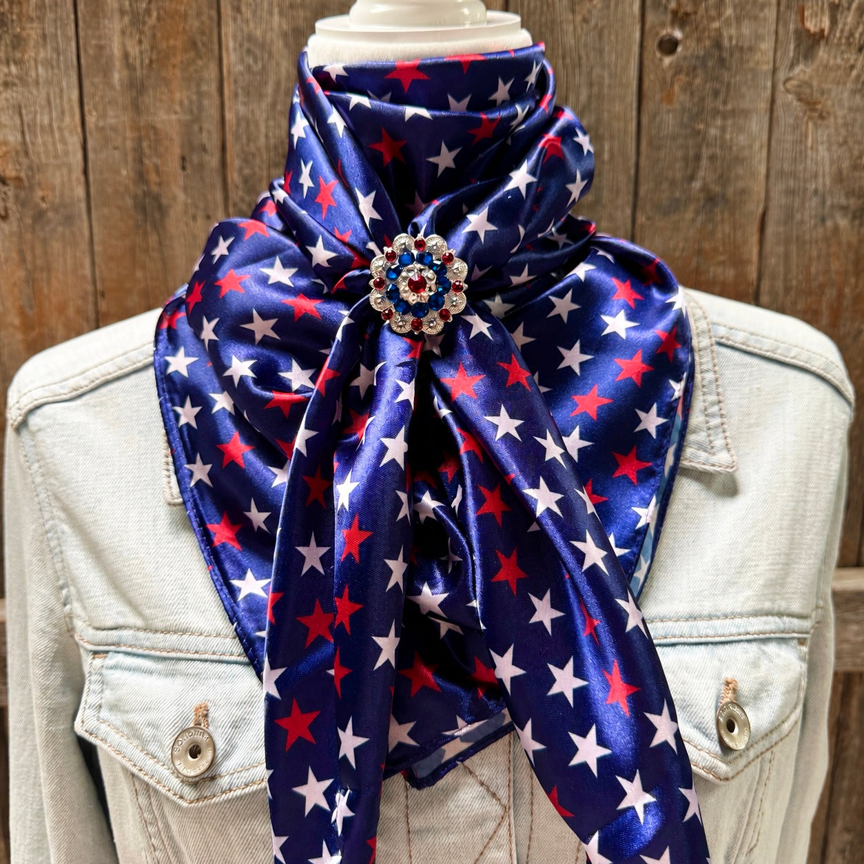 35X35" Red, White &amp; Blue USA Star Wild Rag | Scarf - Matching Slide WRC3463A