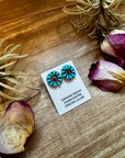 Blue Magnesite Turquoise & Red Cluster Stud Earrings