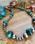 29” Massive Turquoise Rondelle Necklace – Sterling Silver Pearls