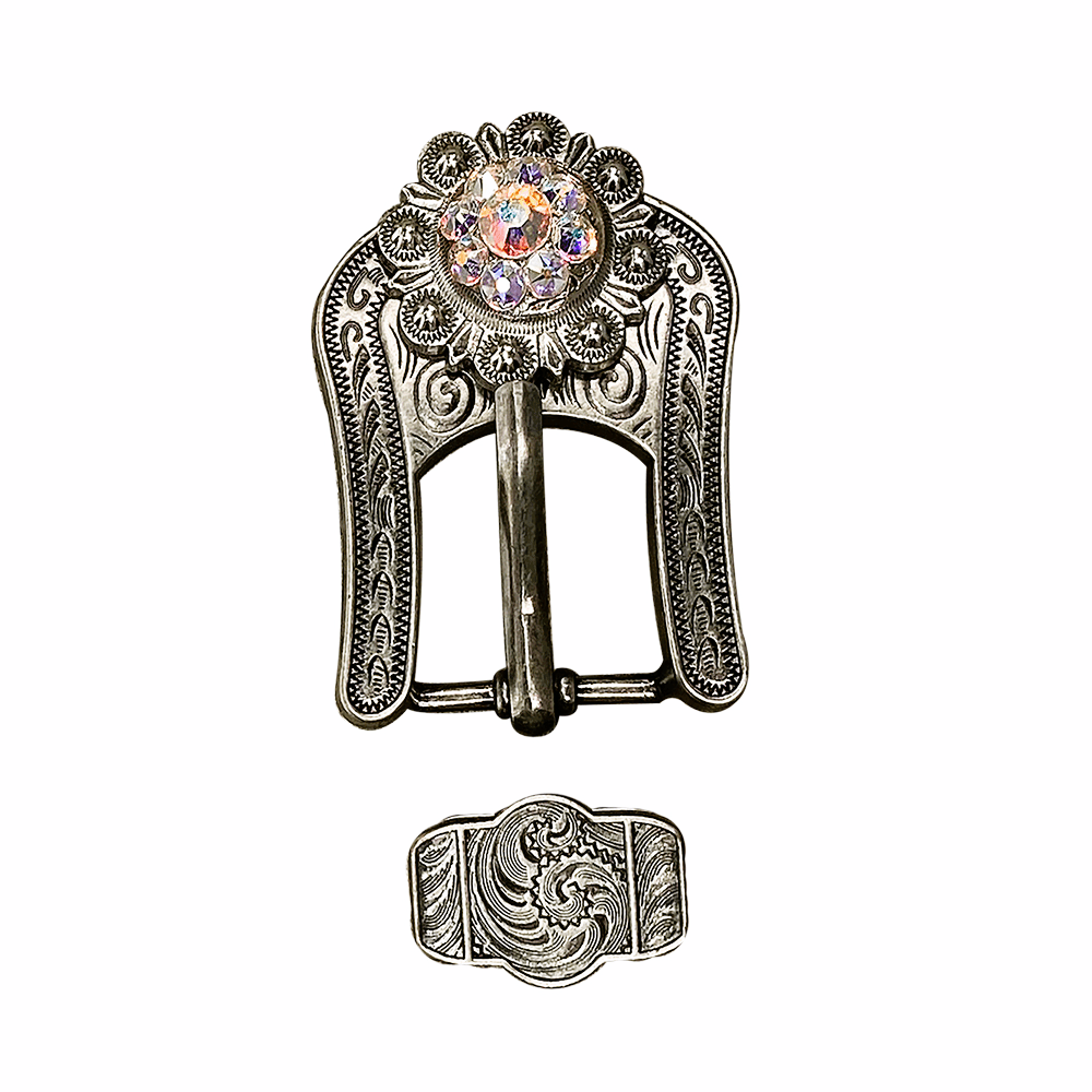 AB Antique Silver European Crystal Buckle Keeper Set