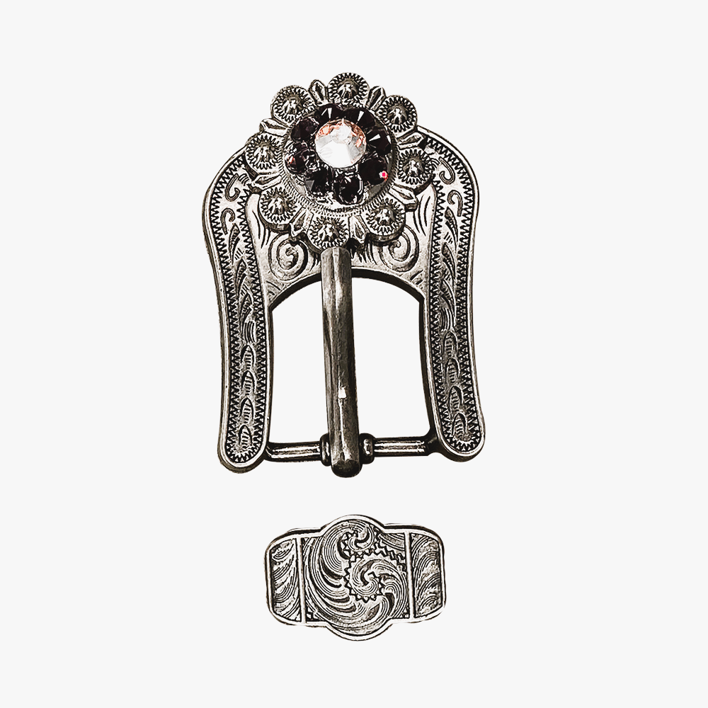 Amethyst &amp; AB Antique Silver European Crystal Buckle Keeper Set
