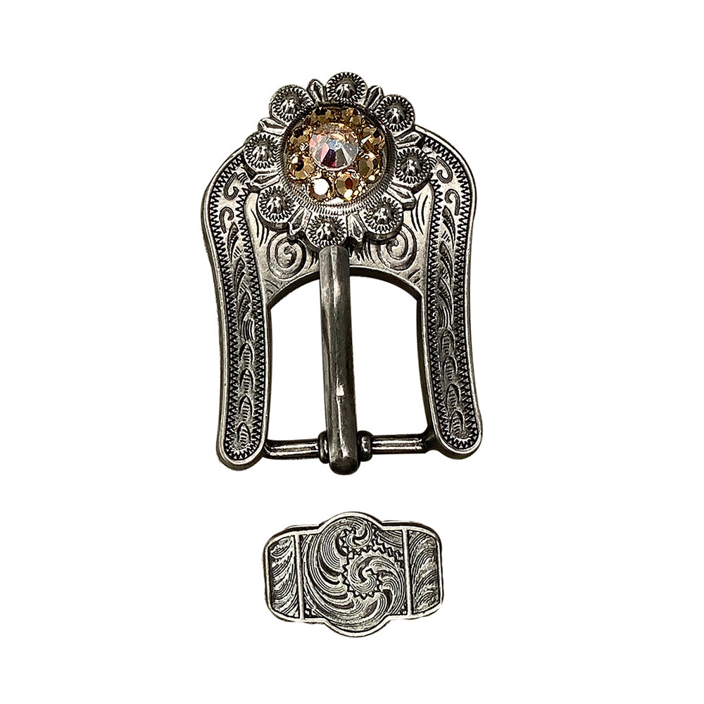 Antique Silver Champagne, AB Crystal Conchos - Sizes from 1"- 3" and Buckles