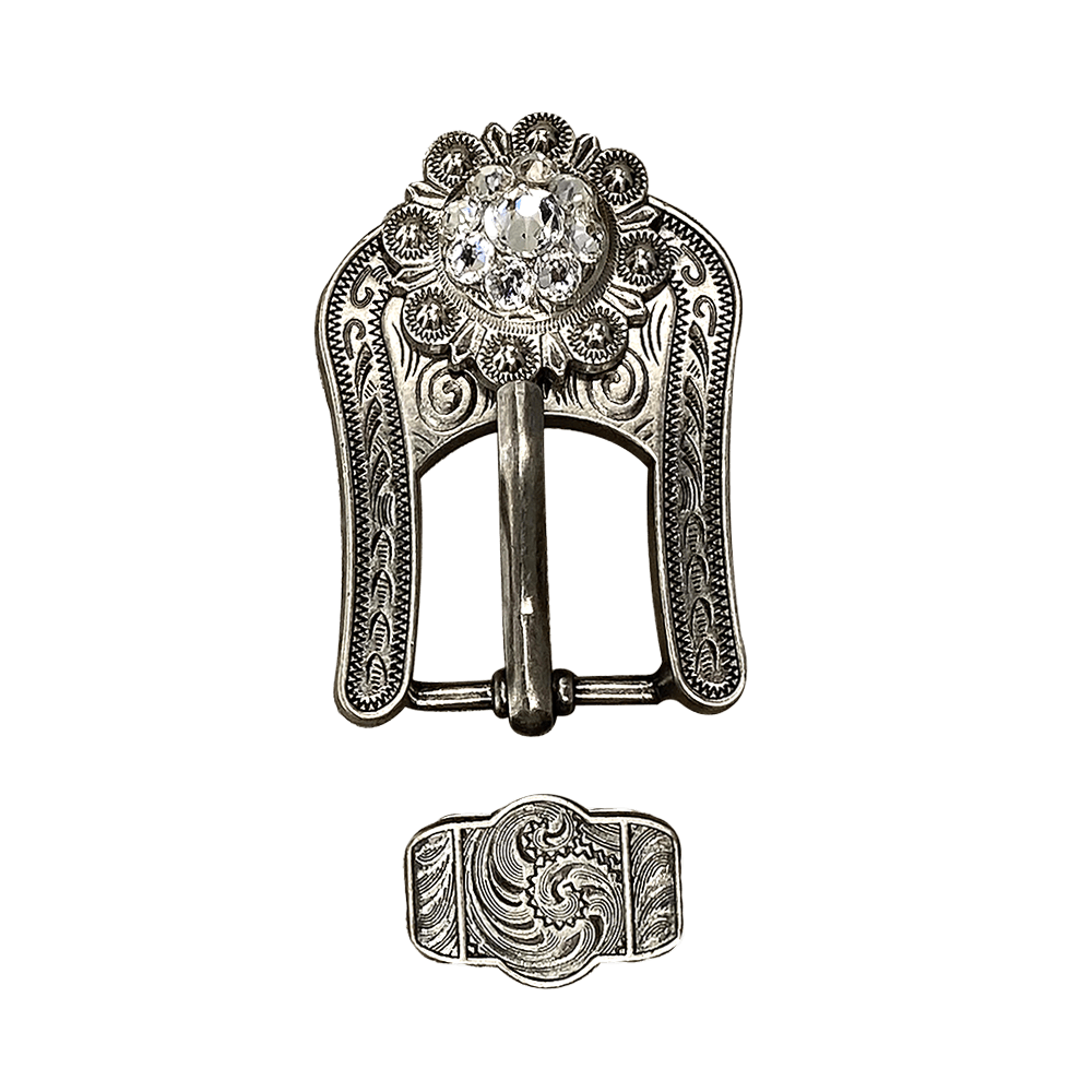 Clear Antique Silver European Crystal Buckle Keeper Set