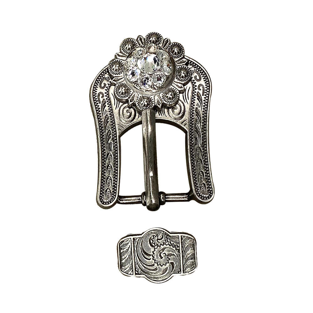 Antique Silver Clear Crystal Conchos - Sizes from 1"- 3" and Buckles