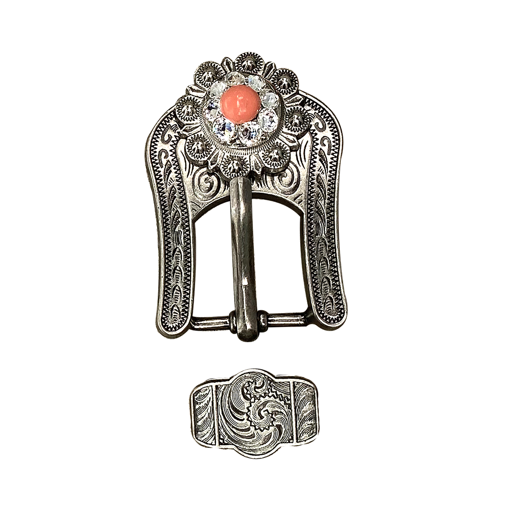 Antique Silver Coral, Clear Crystal Conchos - Sizes from 1"- 3" and Buckles