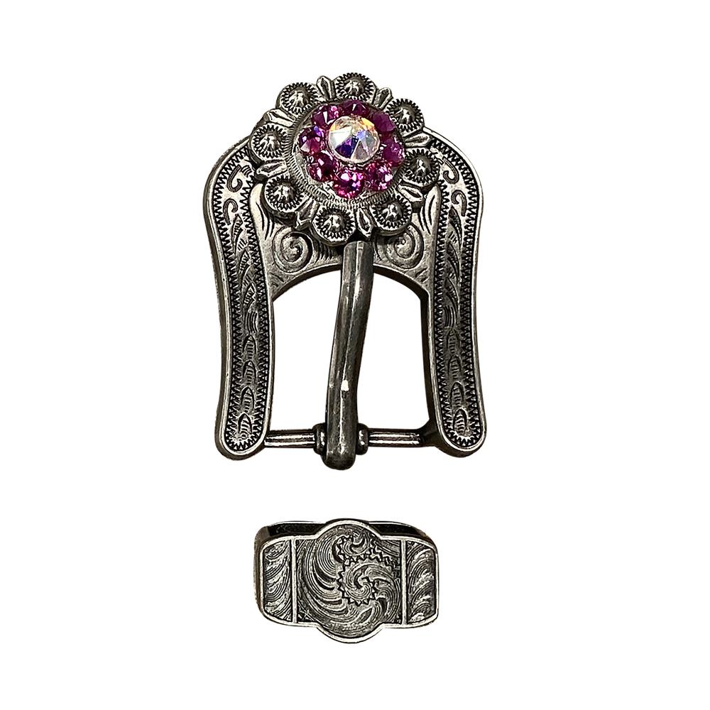 Antique Silver Fuchsia, AB Crystal Conchos - Sizes from 1"- 3" and Buckles