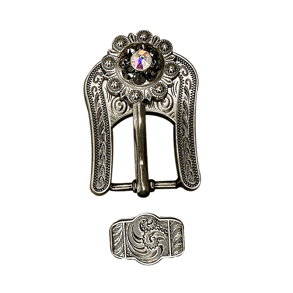 Jet &amp; AB Antique Silver European Crystal Buckle Keeper Set